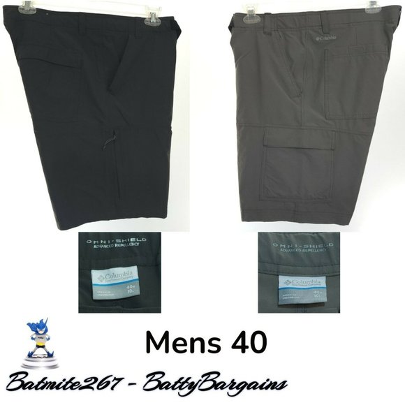 Lot 2 Columbia Omni-Shield Cargo Shorts Mens 40x10 Gray Black Nylon Blend Belted - Picture 1 of 12